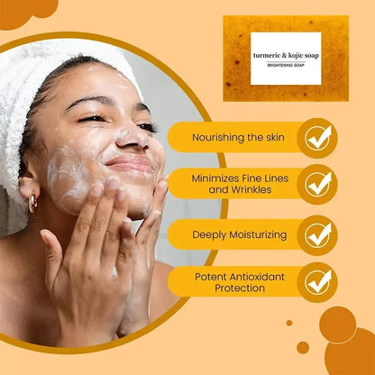 100G Turmeric Kojic Acid Soap with Lemon Granules Exfoliating Scrubbing Skin Lightening Body Care Jabón Con Ácido Kojico Y Témor