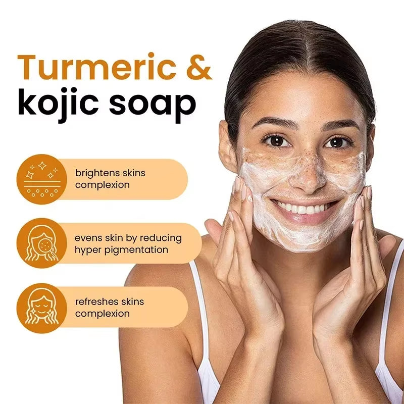 100G Turmeric Kojic Acid Soap with Lemon Granules Exfoliating Scrubbing Skin Lightening Body Care Jabón Con Ácido Kojico Y Témor