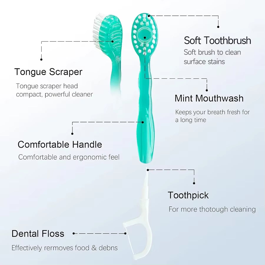Portable 5-In-1 Toothbrush Dental Floss 8/16Pcs for Oral Cleaning, Disposable Toothbrush for Adults on Business Trips